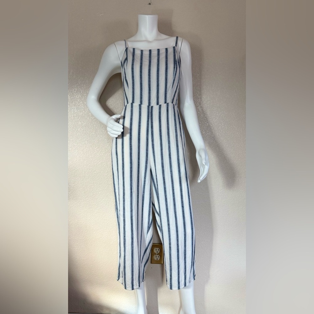 Old Navy Spaghetti Strap White/Blue Jumpsuit Size L